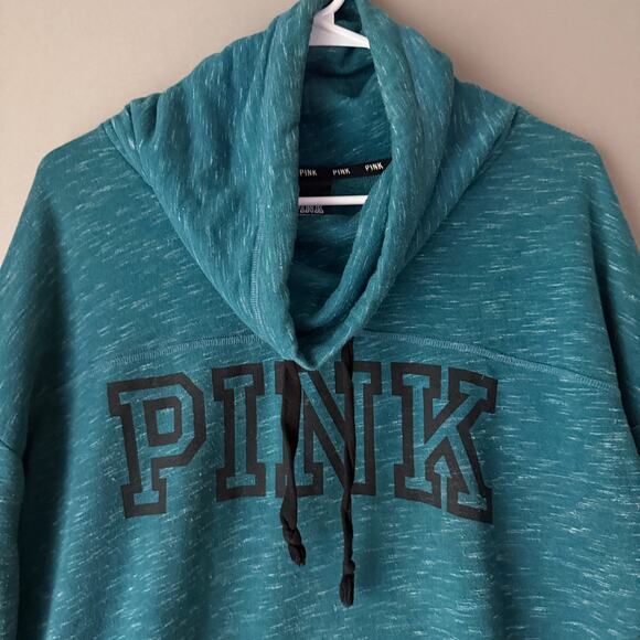 Victoria's Secret PINK sz S blue teal‎ cowl neck Hoodie NWOT - Picture 2 of 7